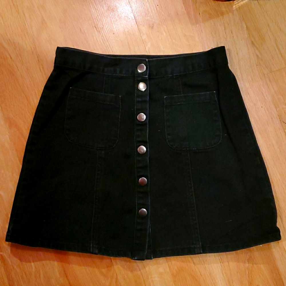 Black Denim A-line Skirt